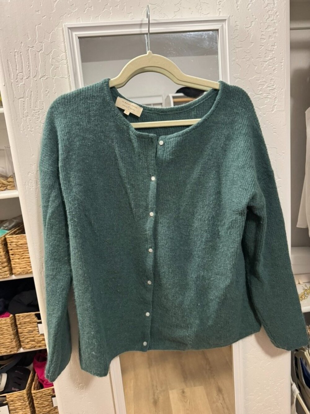 Sézane Gaspard Cardigan Green Super Kid Mohair Snap Button Size L